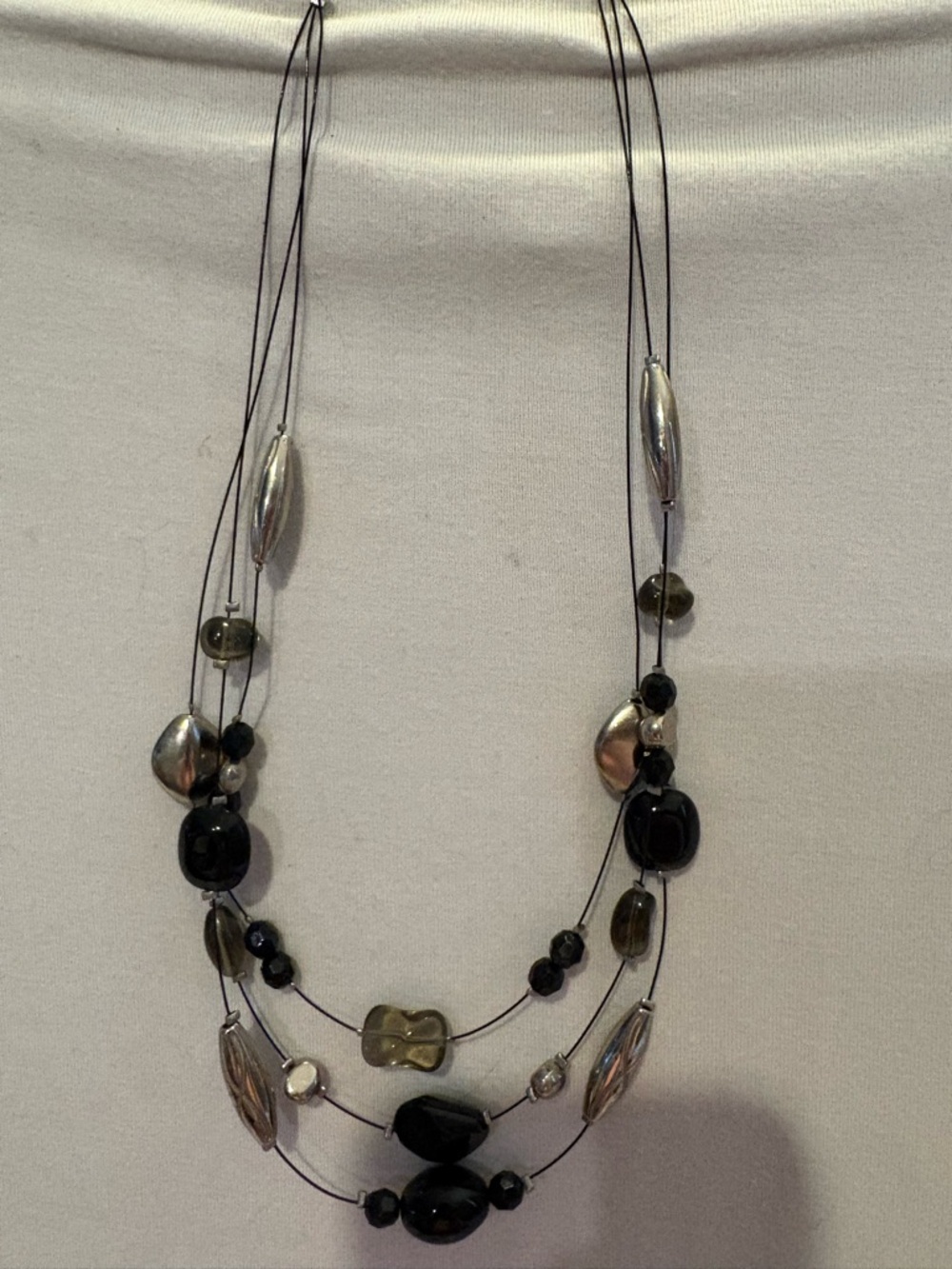 Reitmans Black and Silver Multi-Strand Beaded Necklace